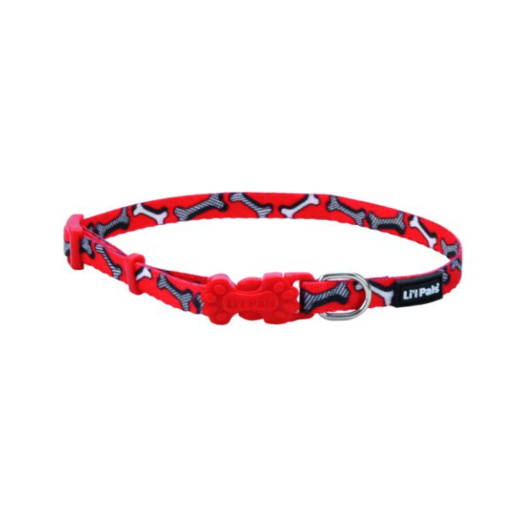COASTAL Li'l Pals Adjustable Patterned Collar Red And White Bone Dog 1pc 5/16x6-8in