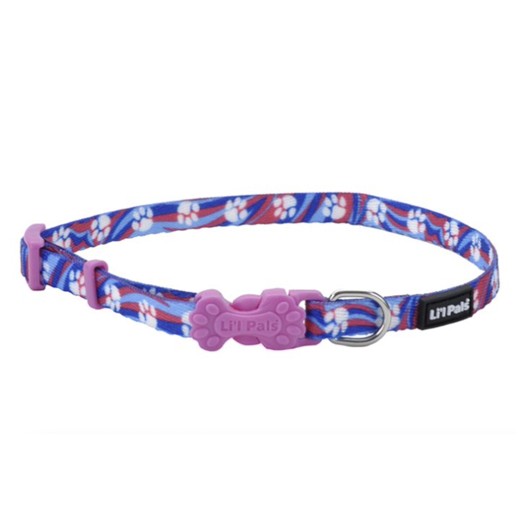 COASTAL Li'l Pals Adjustable Patterned Collar Light Blue Paw Dog 1pc 5/16x8-12in
