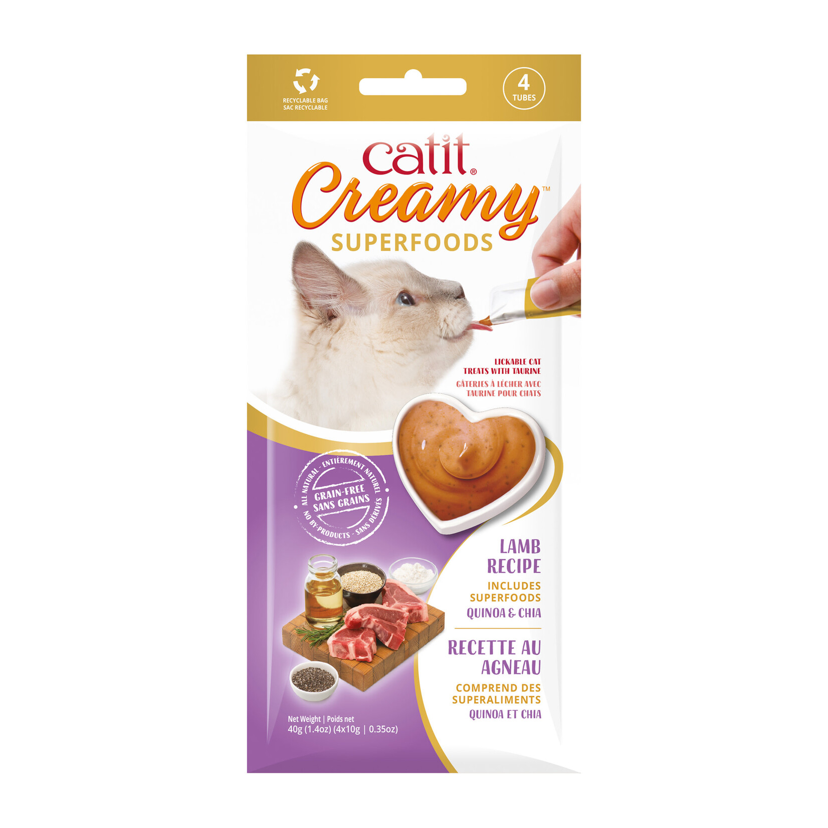 CAT IT Catit Creamy Superfood Treats - Lamb Recipe with Quinoa and Chia - 4 pack