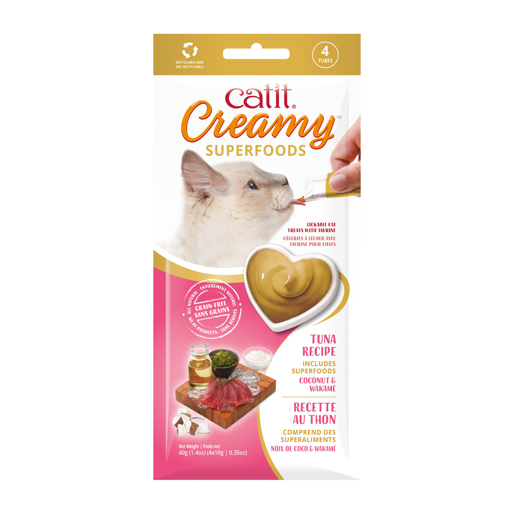 CAT IT Catit Creamy Superfood Treats - Tuna Recipe with Coconut and Wakame - 4 pack