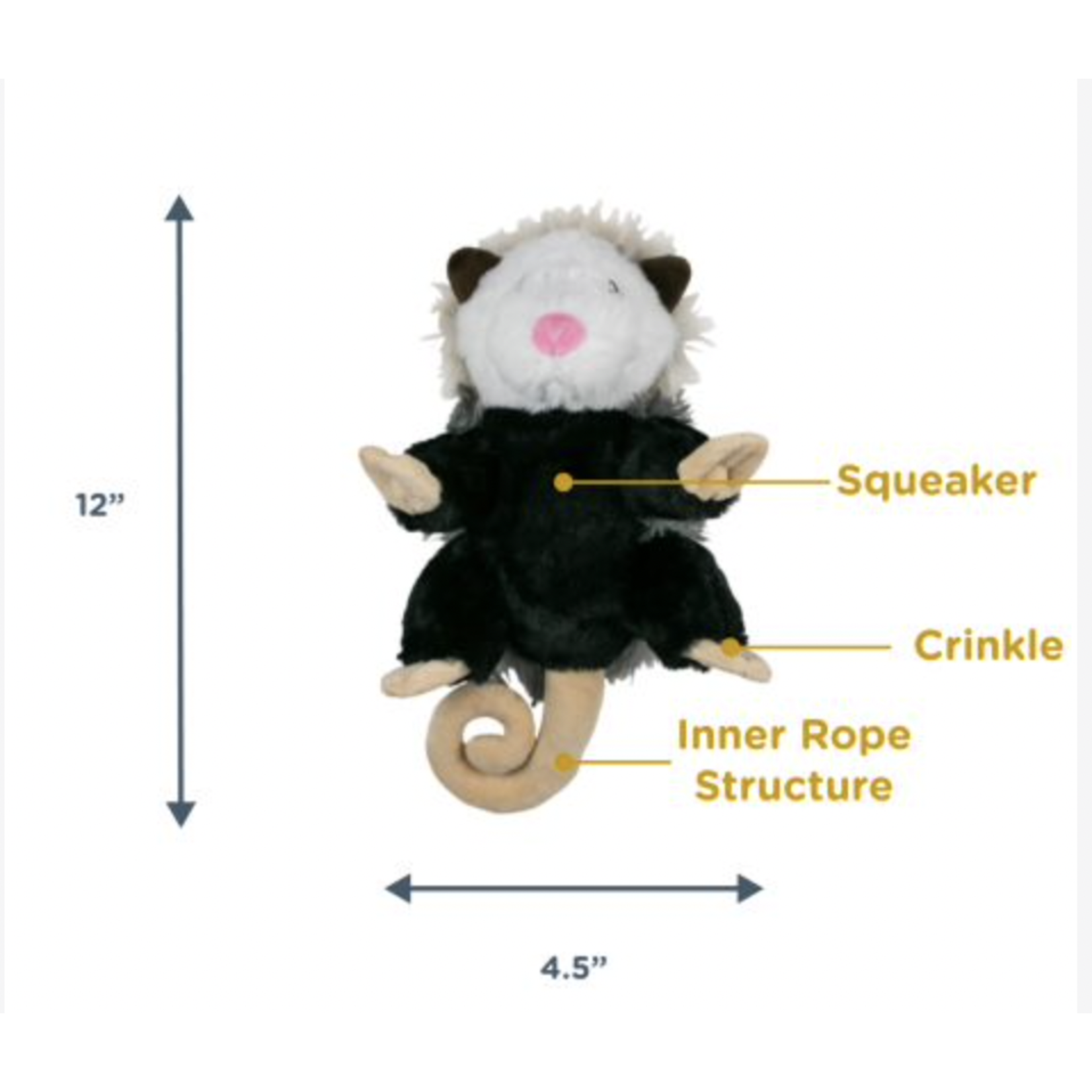 TALL TAILS Tall Tails – Plush Possum with Squeaker & Rope Interior Body Toy – 11″