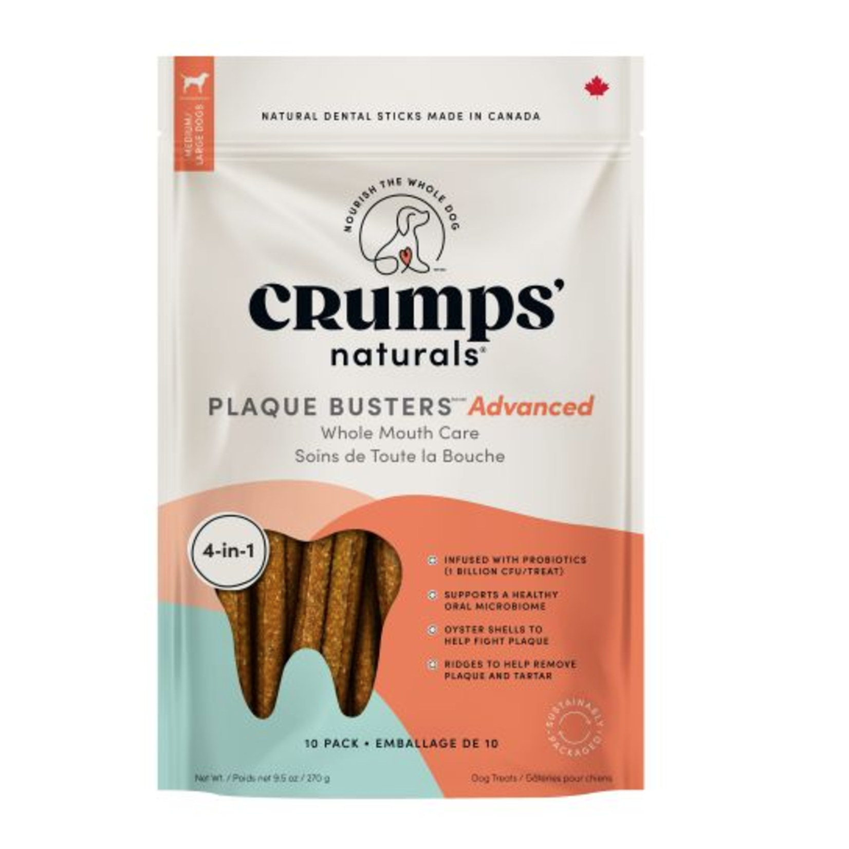 CRUMPS Crumps Plaque Busters Advanced Whole Mouth Care Dental Sticks With Probiotics Dog 10pc 7in 270g
