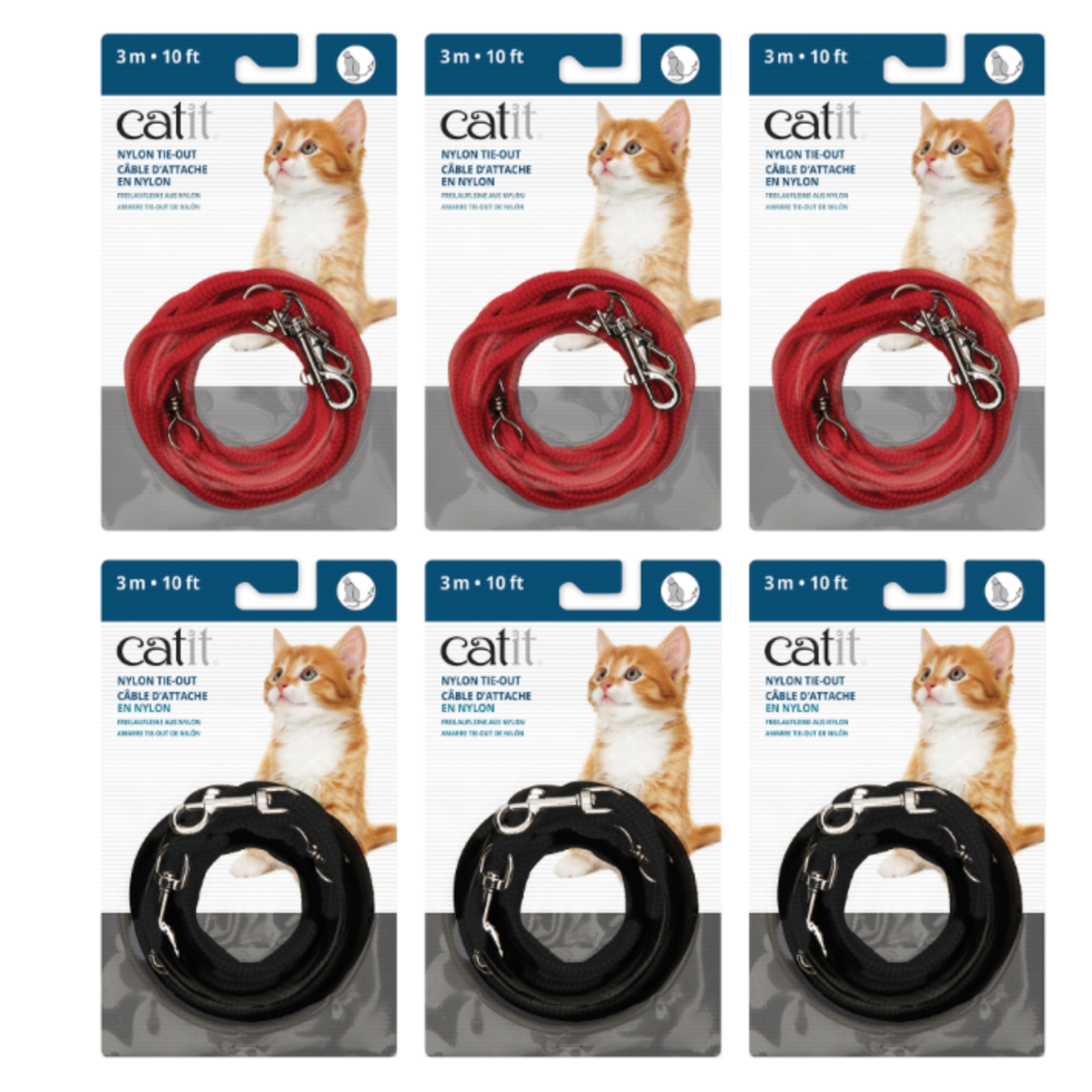 CAT IT Catit Nylon Tie-out Black or Red - 3 m (10 ft)