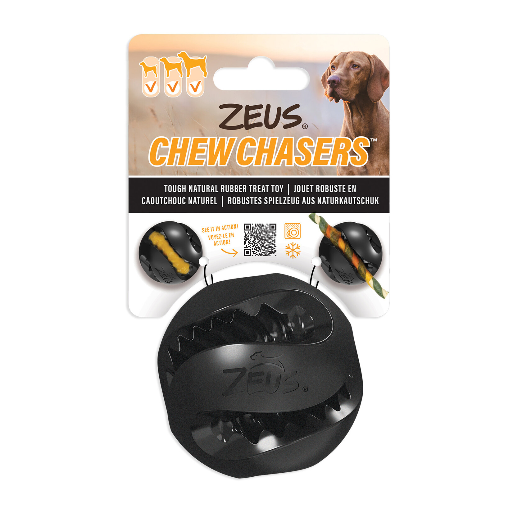 ZEUS Zeus Chewchasers Rubber Treat Ball - Black - 7.5 cm diam. (3 in)