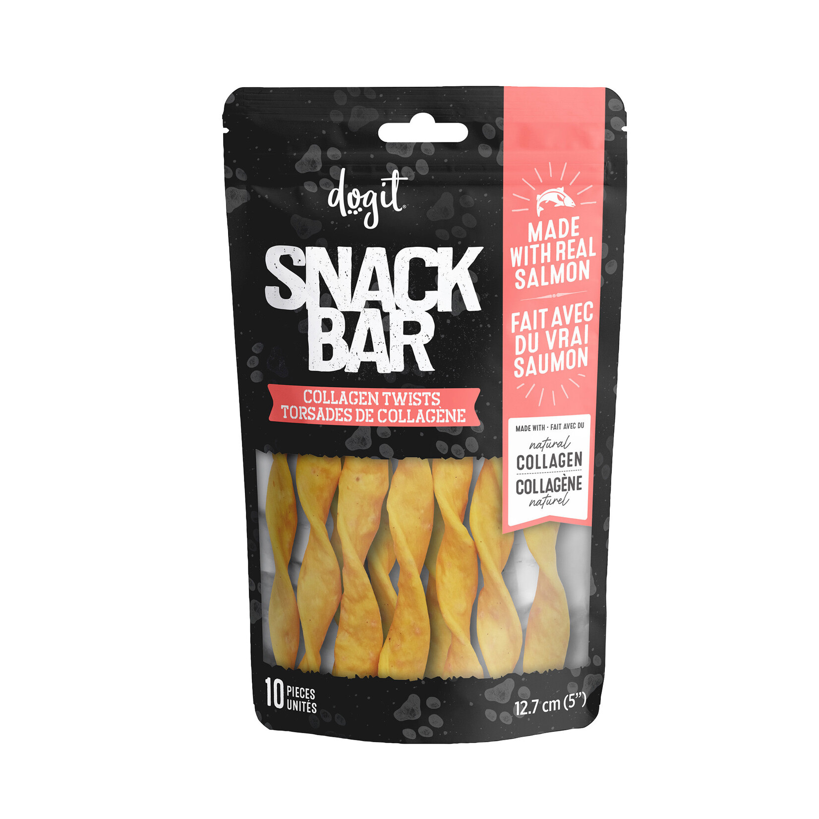 DOG IT Dogit SnackBar Salmon Collagen Twists - 10 pieces - 5 in (12.7 cm) - 1-1.5 cm dia - approx 100 g (3.5 oz)