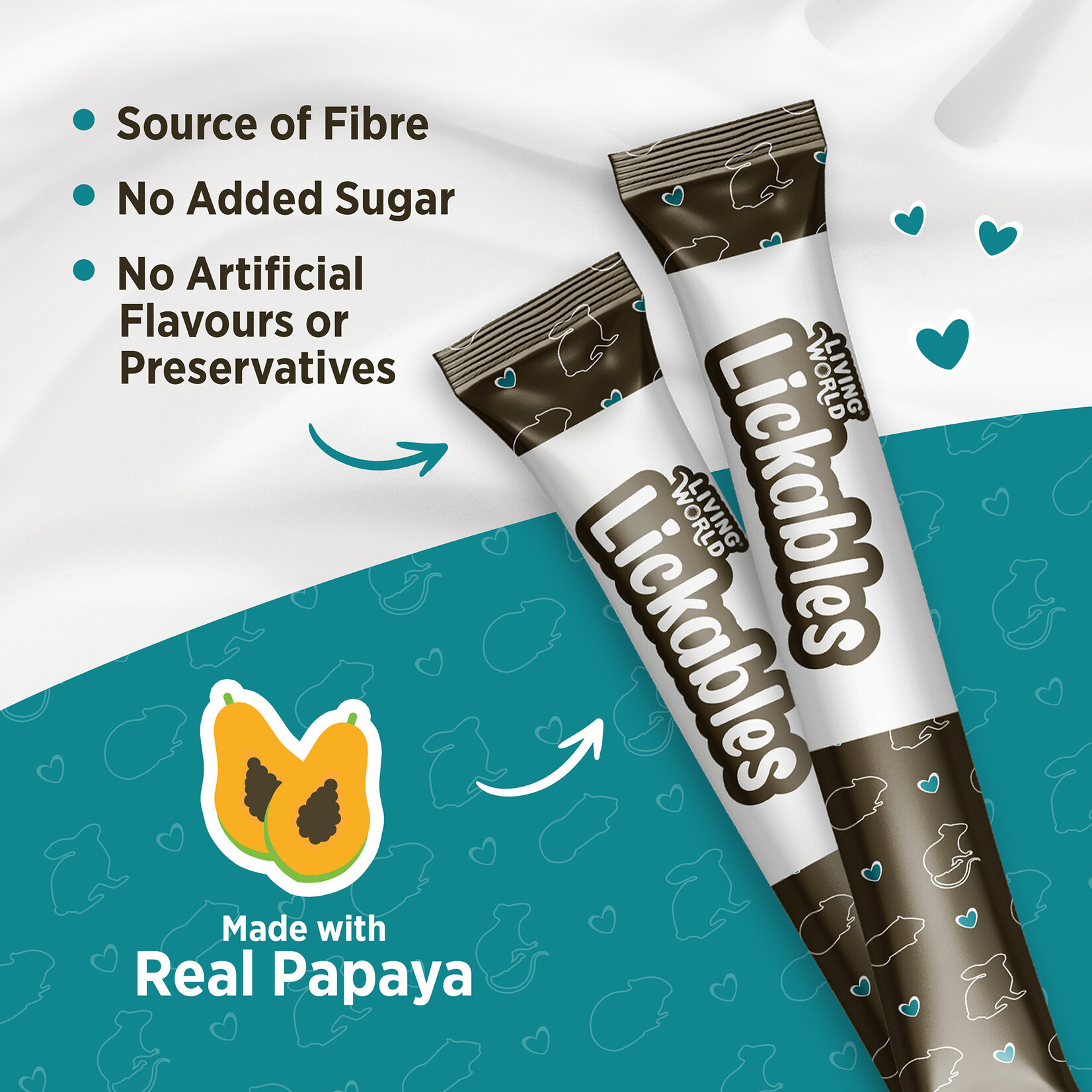 LIVING WORLD Living World Lickables Small Animal Treat - Papaya Flavour - 5 Tubes (10 g)