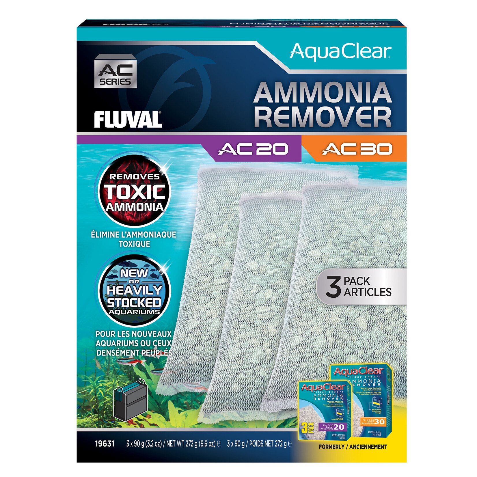 FLUVAL Ammonia Remover for AquaClear AC20/AC30 Power Filter, 9.6 oz / 272 g, 3-Pack
