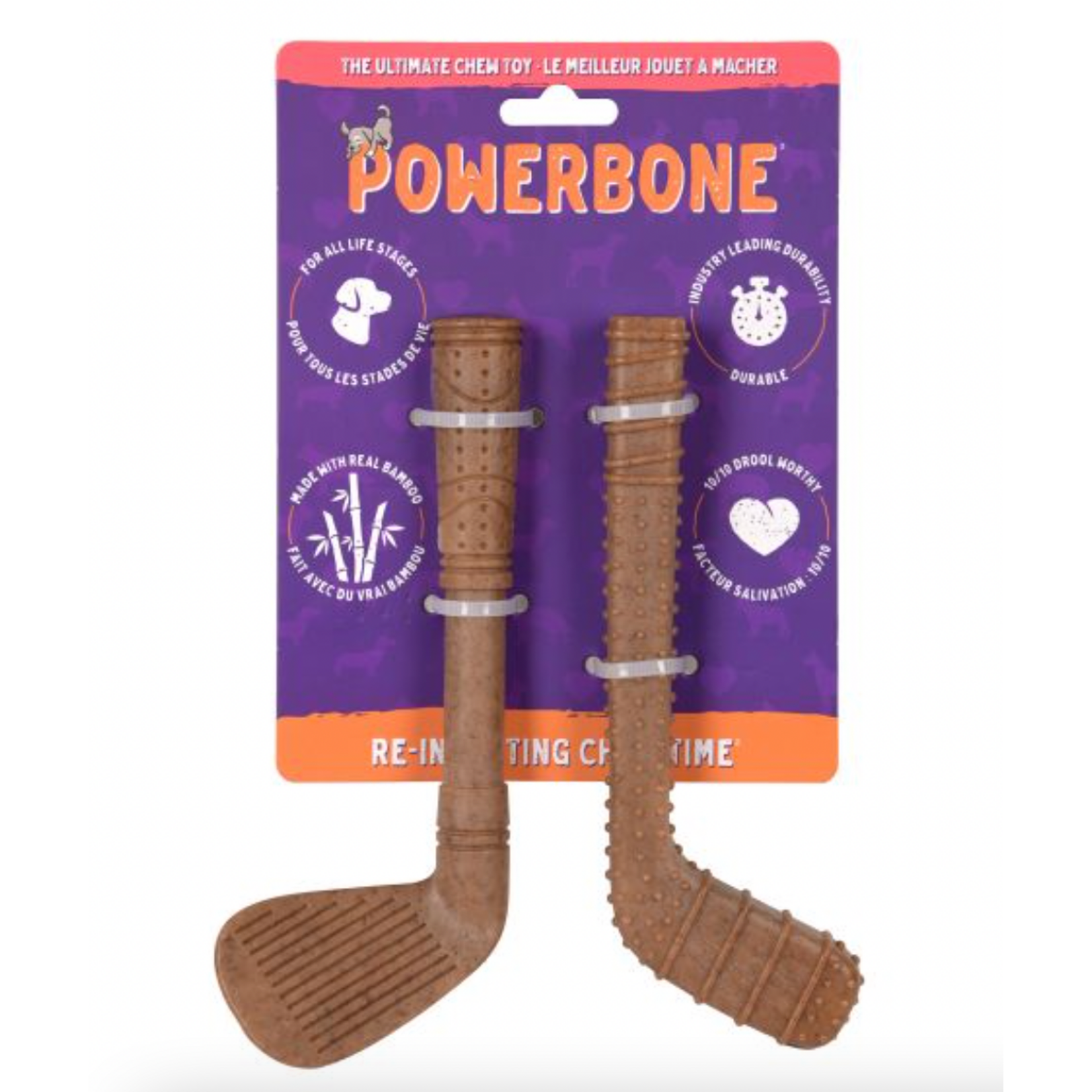 POWERBONE Powerbone Nylon & Bamboo Chew Duo Mini Golf And Hockey Clubs Dog 7"