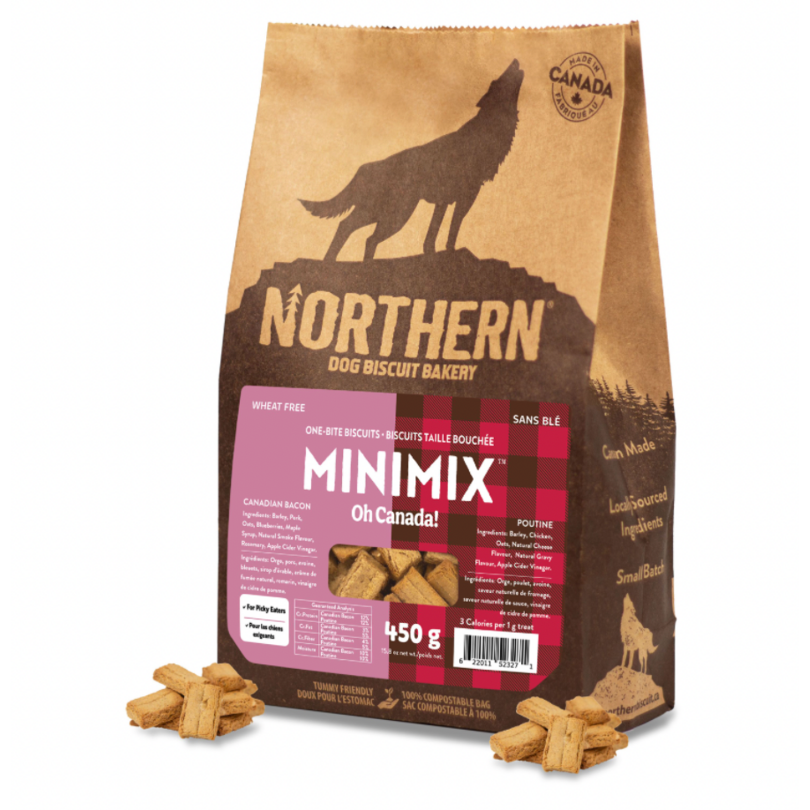 NORTHERN PET Northern Pet Mini Mix Oh Canada Wheat-Free Dog Biscuits Bacon & Poutine Dog 450g