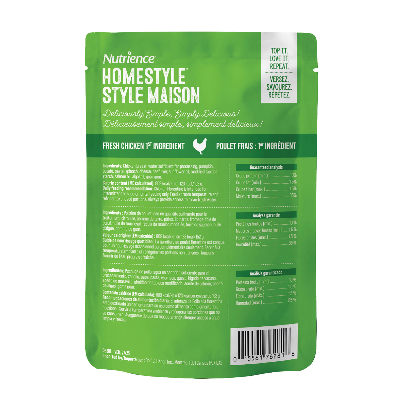 NUTRIENCE Nutrience Homestyle Topper for Dogs - Chicken Florentine - 152 g