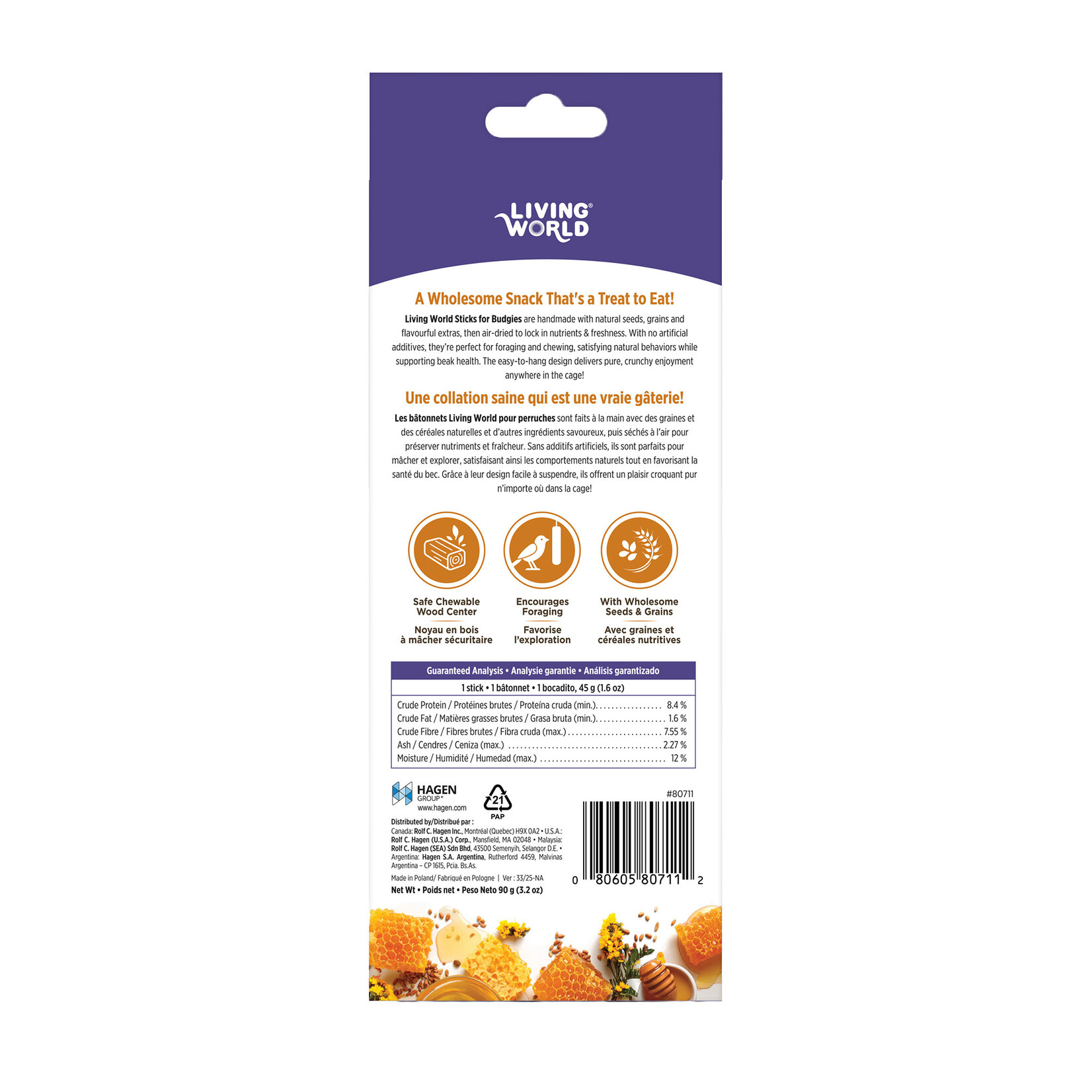 LIVING WORLD Living World Sticks - Budgie Treat - Honey Drizzle - 2 pieces - 90 g (3.2 oz)