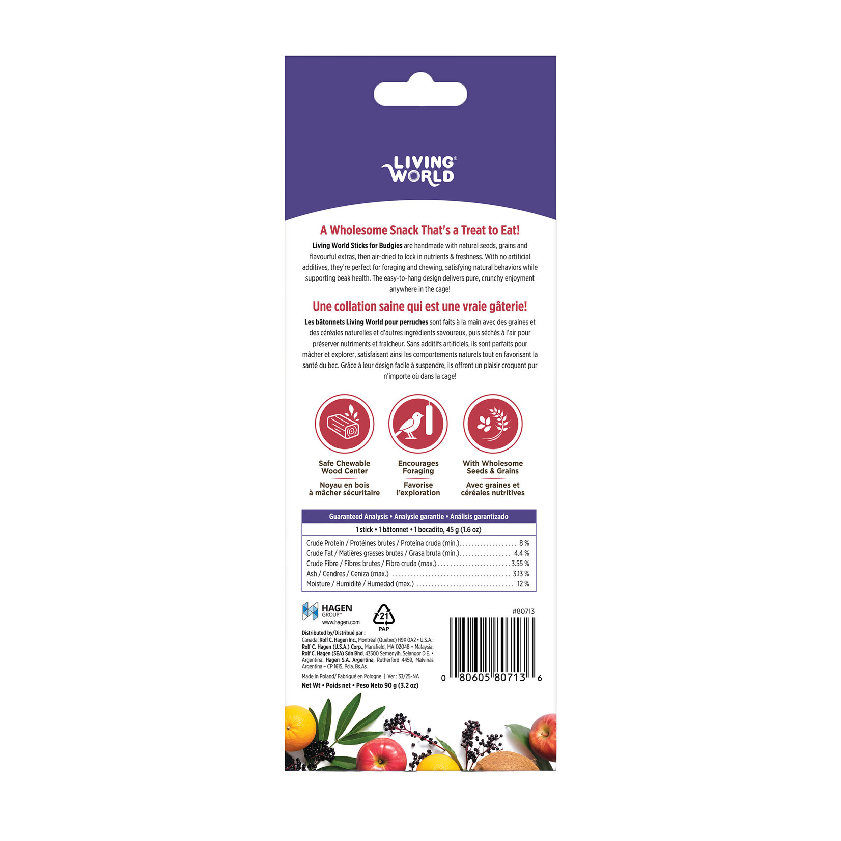 LIVING WORLD Living World Sticks - Budgie Treat - Fruit Melody - 2 pieces - 90 g (3.2 oz)