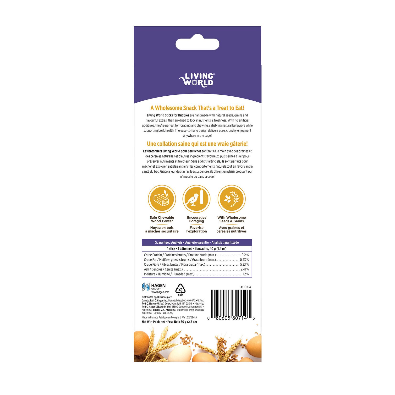 LIVING WORLD Living World Sticks - Budgie Treat - Egg Delight - 2 pieces - 80 g (2.8 oz)