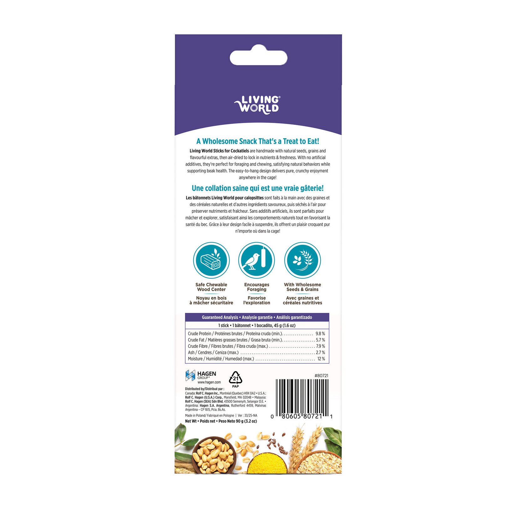 LIVING WORLD Living World Sticks - Cockatiel Treat - Nut Crunch - 2 pieces - 90 g (3.2 oz)