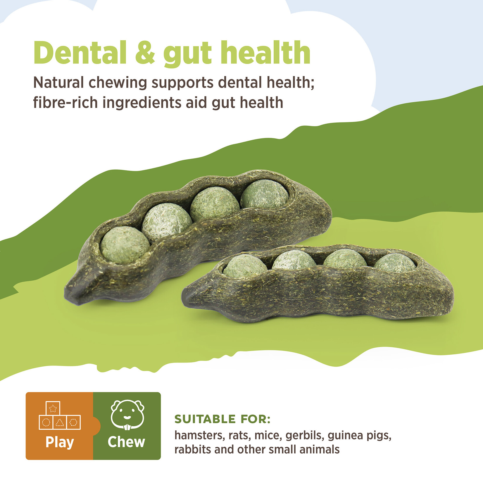 LIVING WORLD Living World Edible Pea Pods Chew Toy - Green - 3 pack - 75 g (2.6 oz)