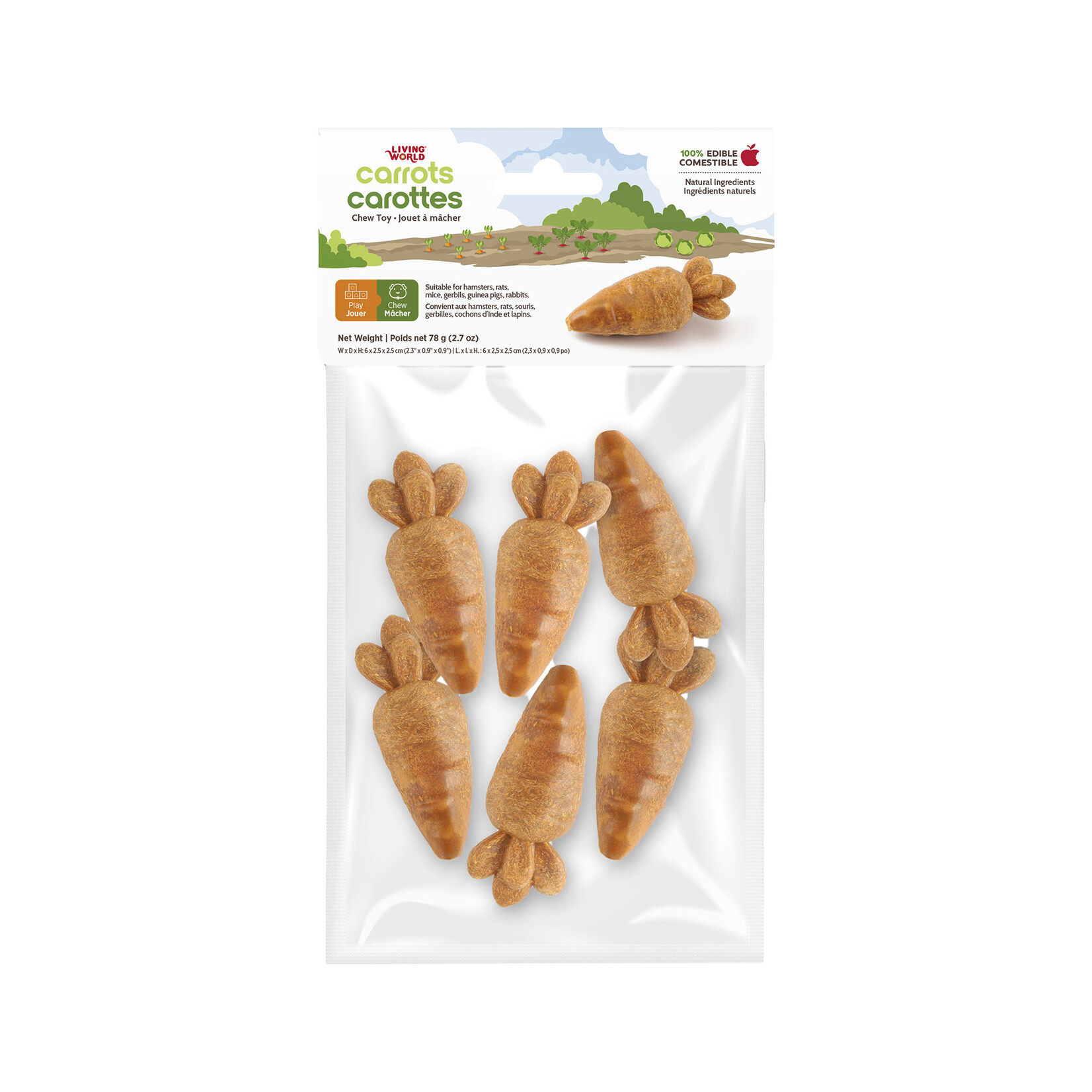 LIVING WORLD Living World Edible Carrots Chew Toy - Orange - 6 pack - 78 g (2.7 oz)