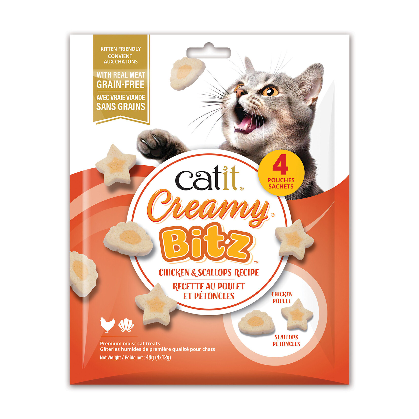 CAT IT Catit Creamy Bitz Soft Cat Treats - Chicken and Scallops Recipe - 4 pack - 48g (1.7 oz)
