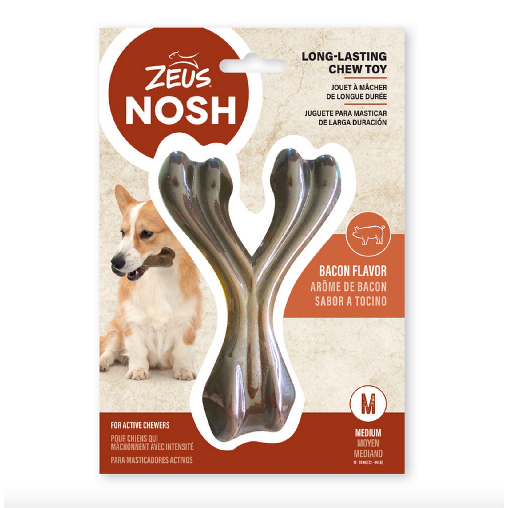 ZEUS Zeus NOSH Strong Wishbone Chew Toy - Bacon Flavour - Medium - 15 cm (6 in)