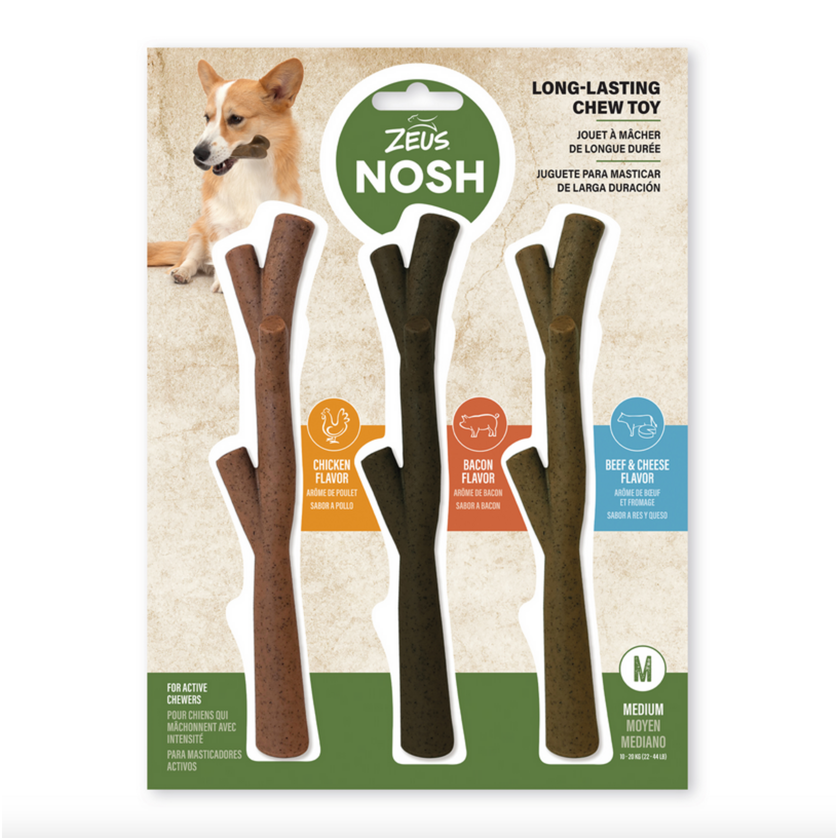 ZEUS (W) Zeus NOSH CHEW STICKS Chew Toy - Tasty Trio 3-pack - 20 cm (7.8 in)