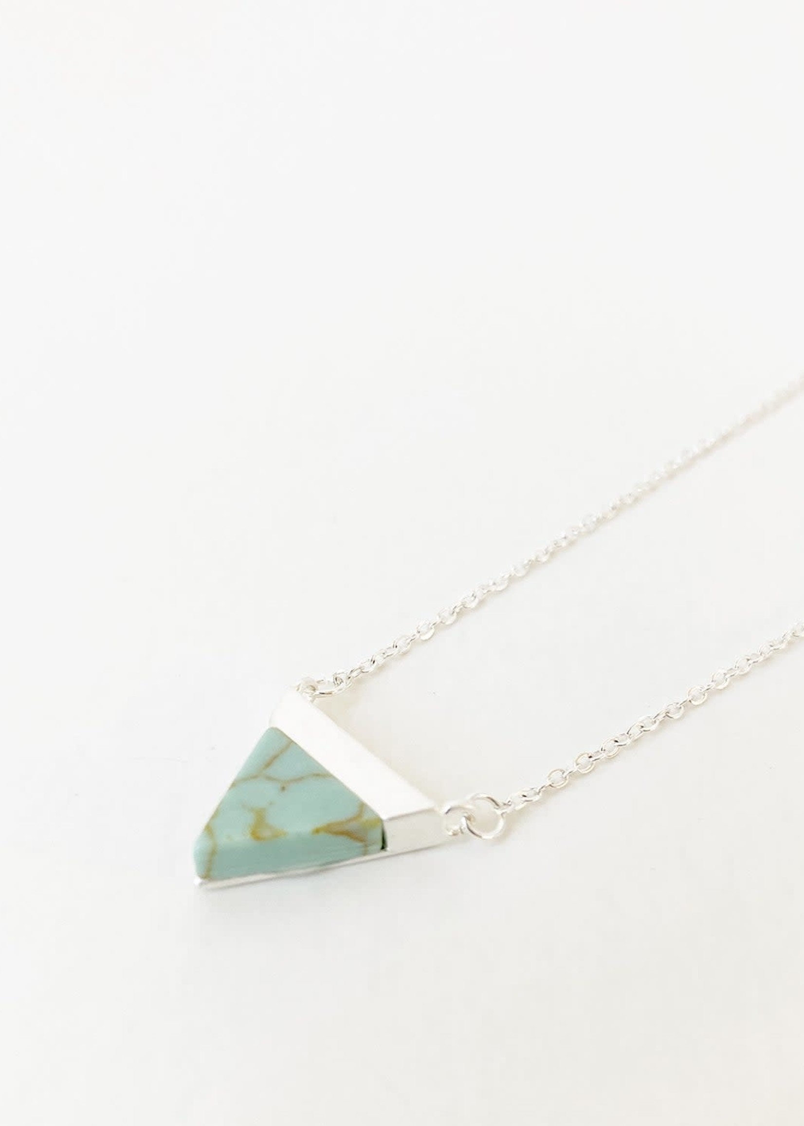 Caracol Caracol Turquoise & Silver Delicate Necklace w/Real Stone Triangle Pendant 1489-TRQ-S