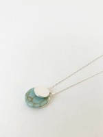 Caracol Caracol Turquoise & Silver Delicate Necklace w/Real Stone & Round Metal Pendant 1487-TRQ-S