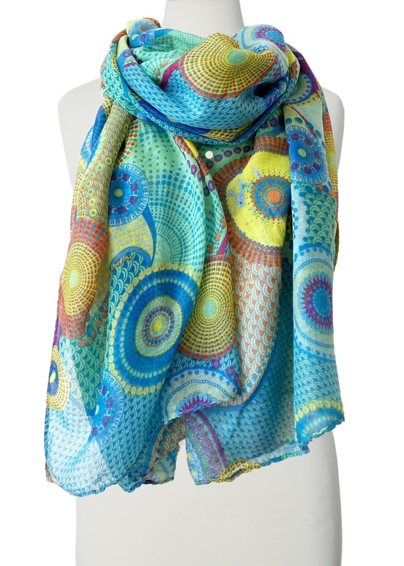 Caracol Caracol Turquoise Lightweight Round Print Scarf 6018-SEA