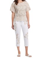 Tribal Tribal Audrey 5 Pkt Straight Capri w/Floral Embroidery White