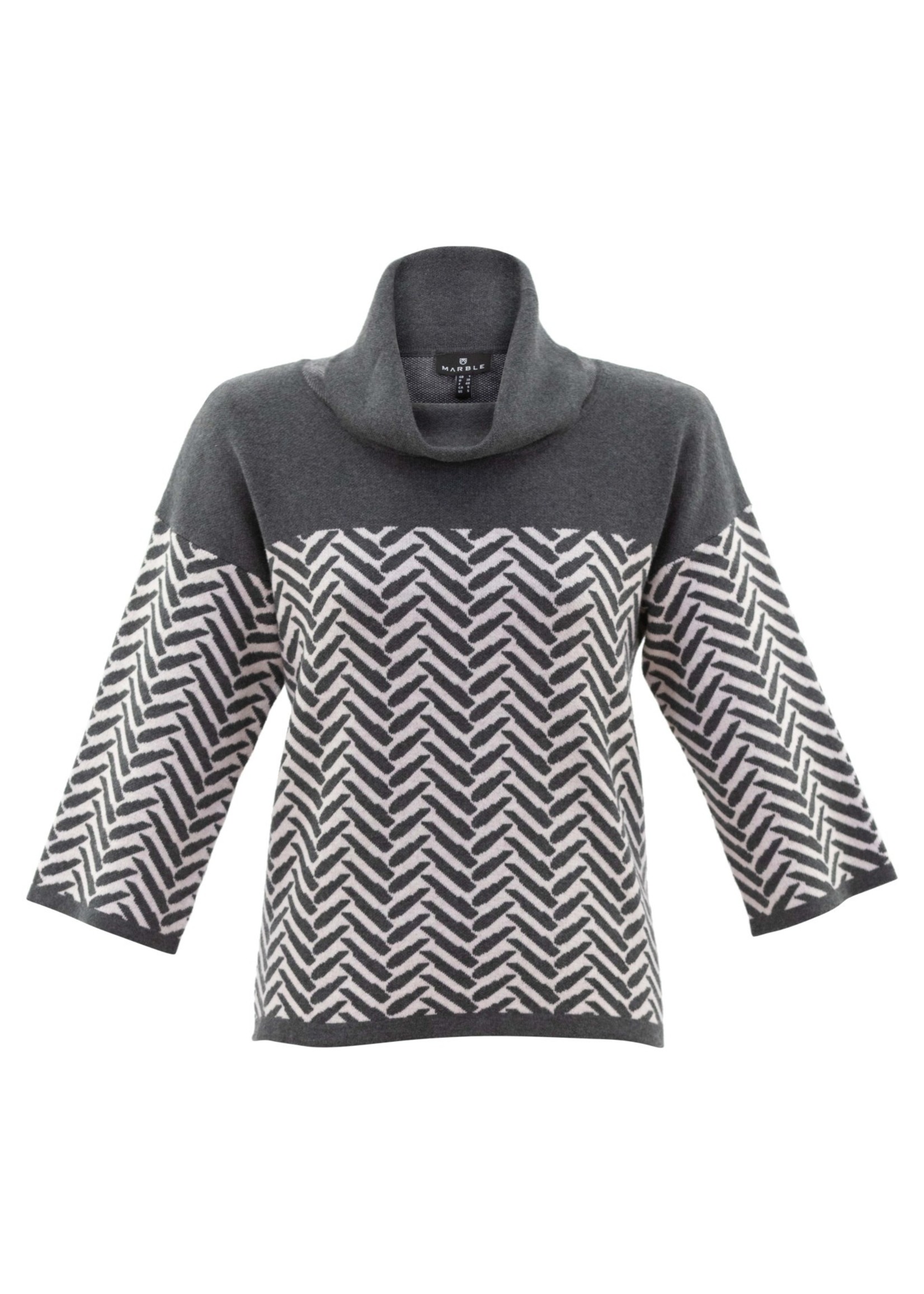Marble Marble Cowl Neck 3/4 Sleeve Sweater Charcoal/Pink