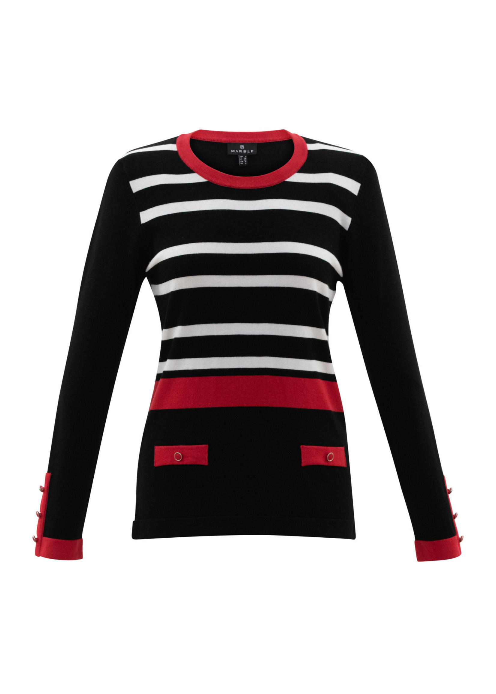 Marble Marble Striped Sweater w/Button Detail Black/Red/White
