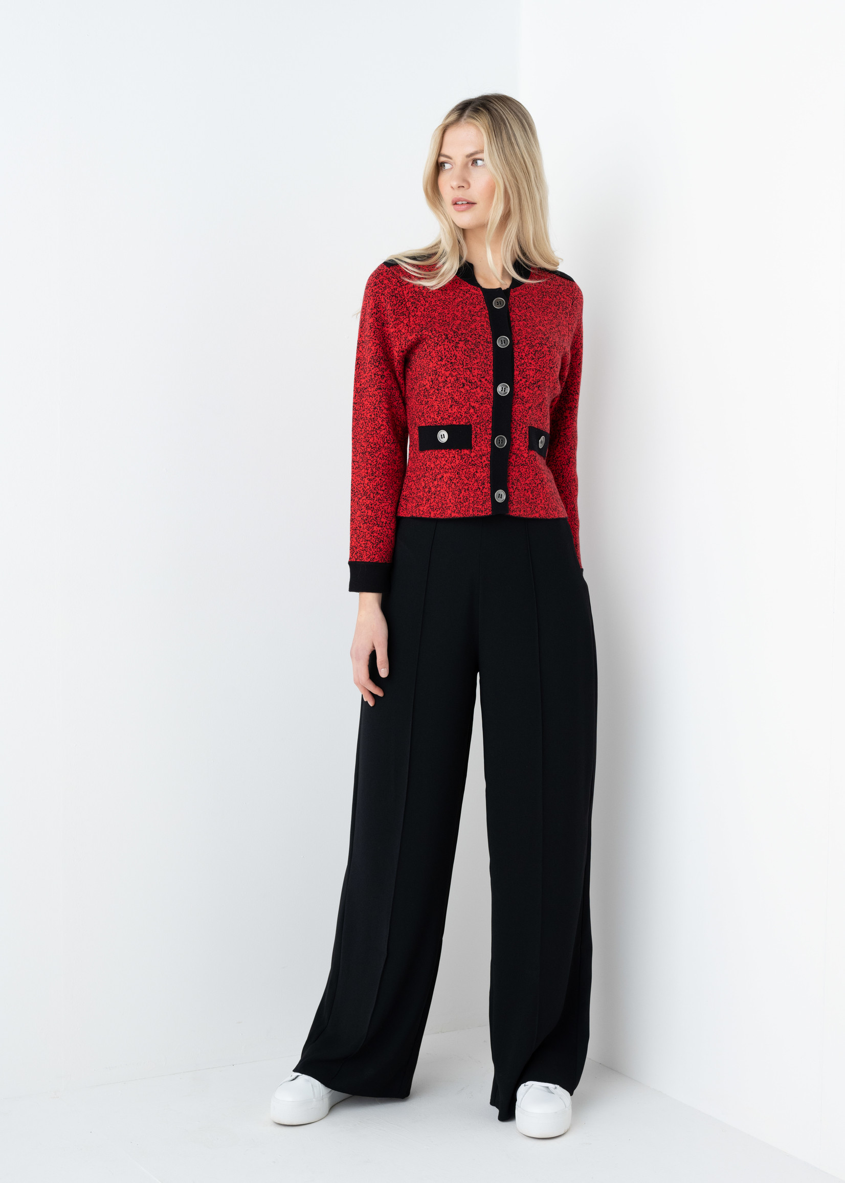 Marble Marble Jacquard Buttoned Cardigan Red/Black