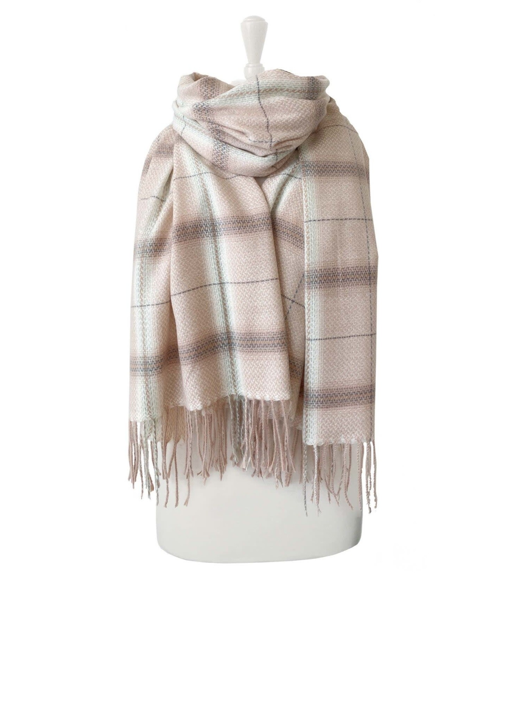 Caracol Caracol Plaid Scarf w/Fringes Pink/White/Grey 6129-PNK