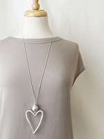 Caracol Caracol Adj. Long Silver Necklace w/Brushed Finish Metal Heart 1534-SLV