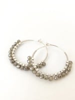 Caracol Caracol Silver Hoop Earrings w/Grey Glass Beads 2475-GRY-S