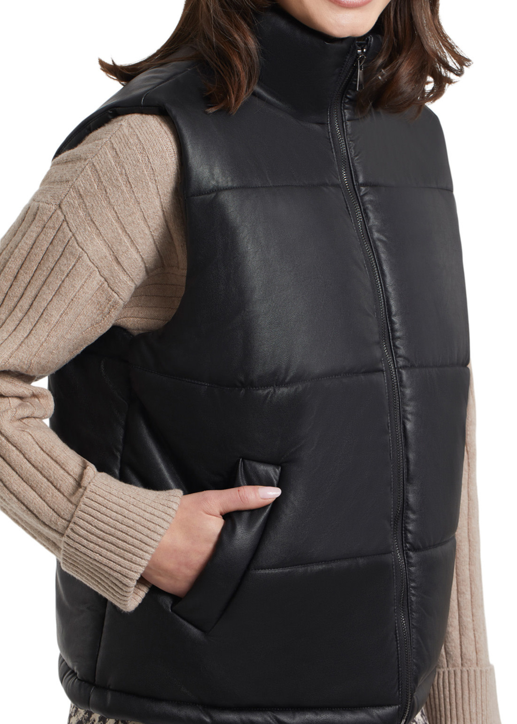 Tribal Tribal Faux Leather Puffer Vest Black