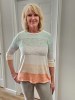 Tribal Tribal Striped 3/4 Sleeve Boat Neck Top Coral