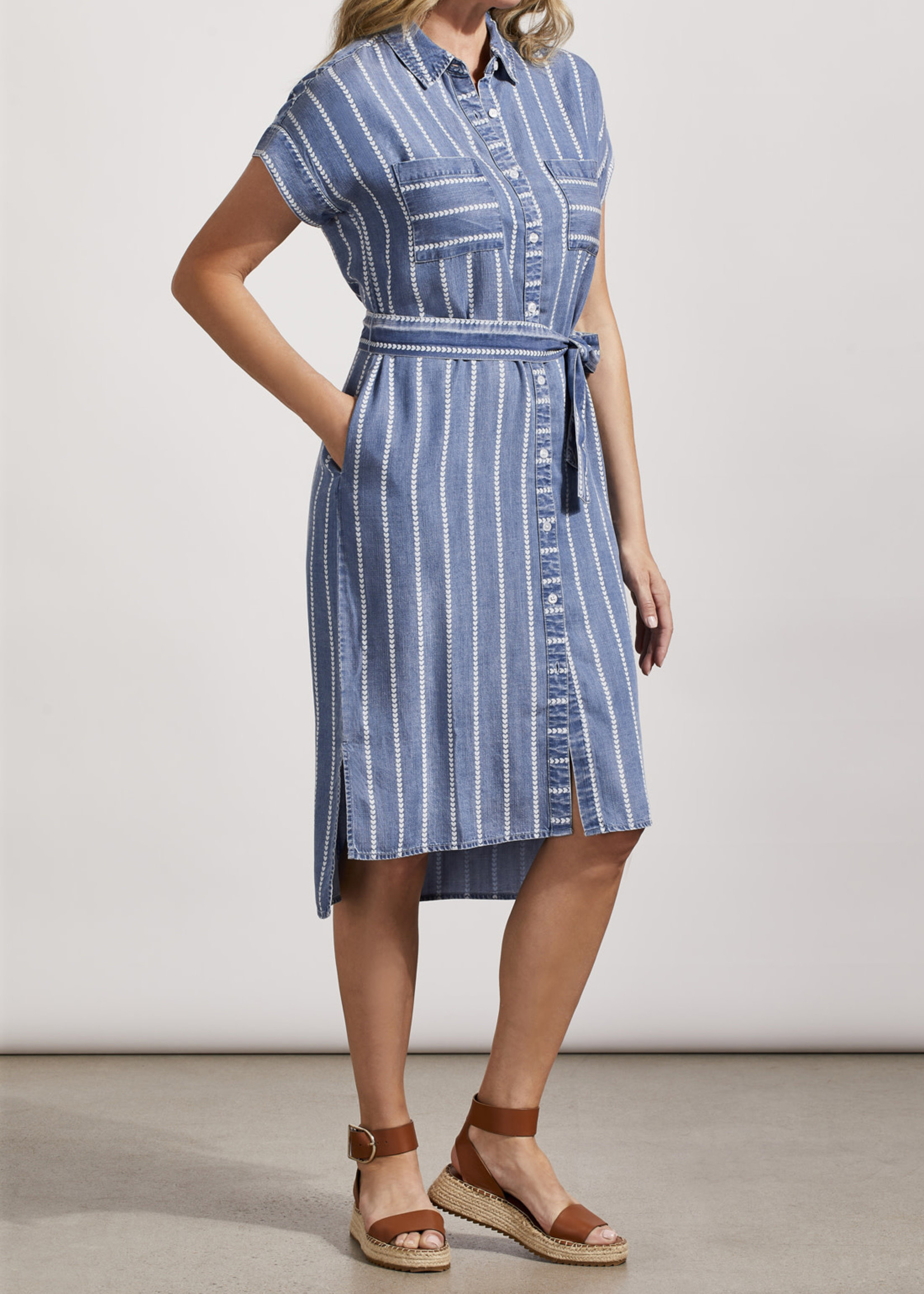 Tribal Tribal Cap Sleeve Belted Shirt Dress Blue Heart