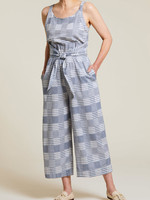 Tribal Tribal Sleeveless Striped Jumpsuit w/Front Tie Chambray