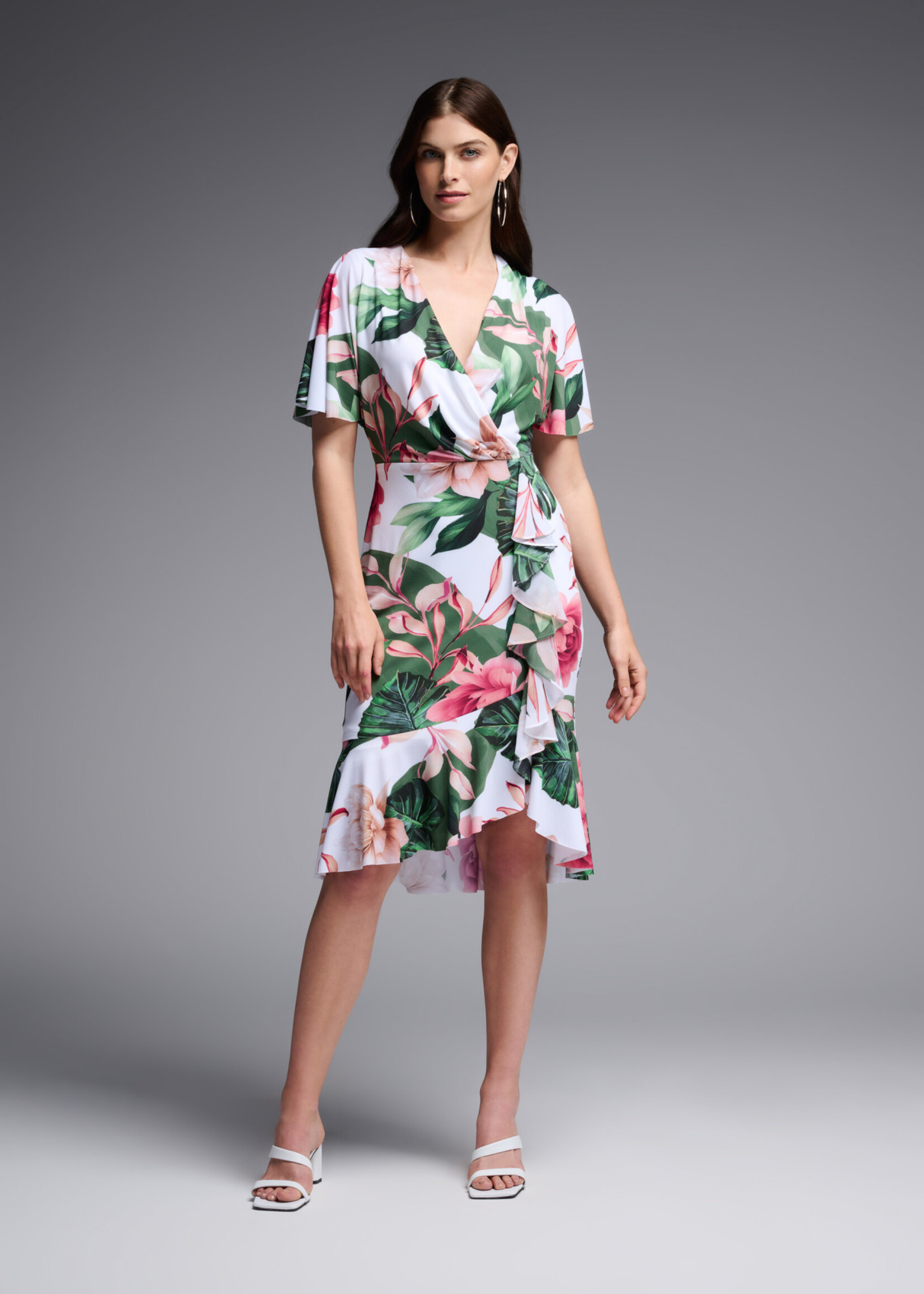 Joseph Ribkoff Joseph Ribkoff Tropical Print Wrap Dress Vanilla/Multi  Size 12