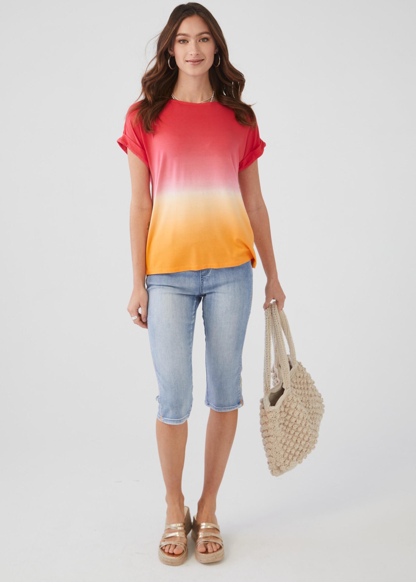 FDJ French Dressing FDJ Dip Dyed Boat Neck S/S Top Papaya Ombre