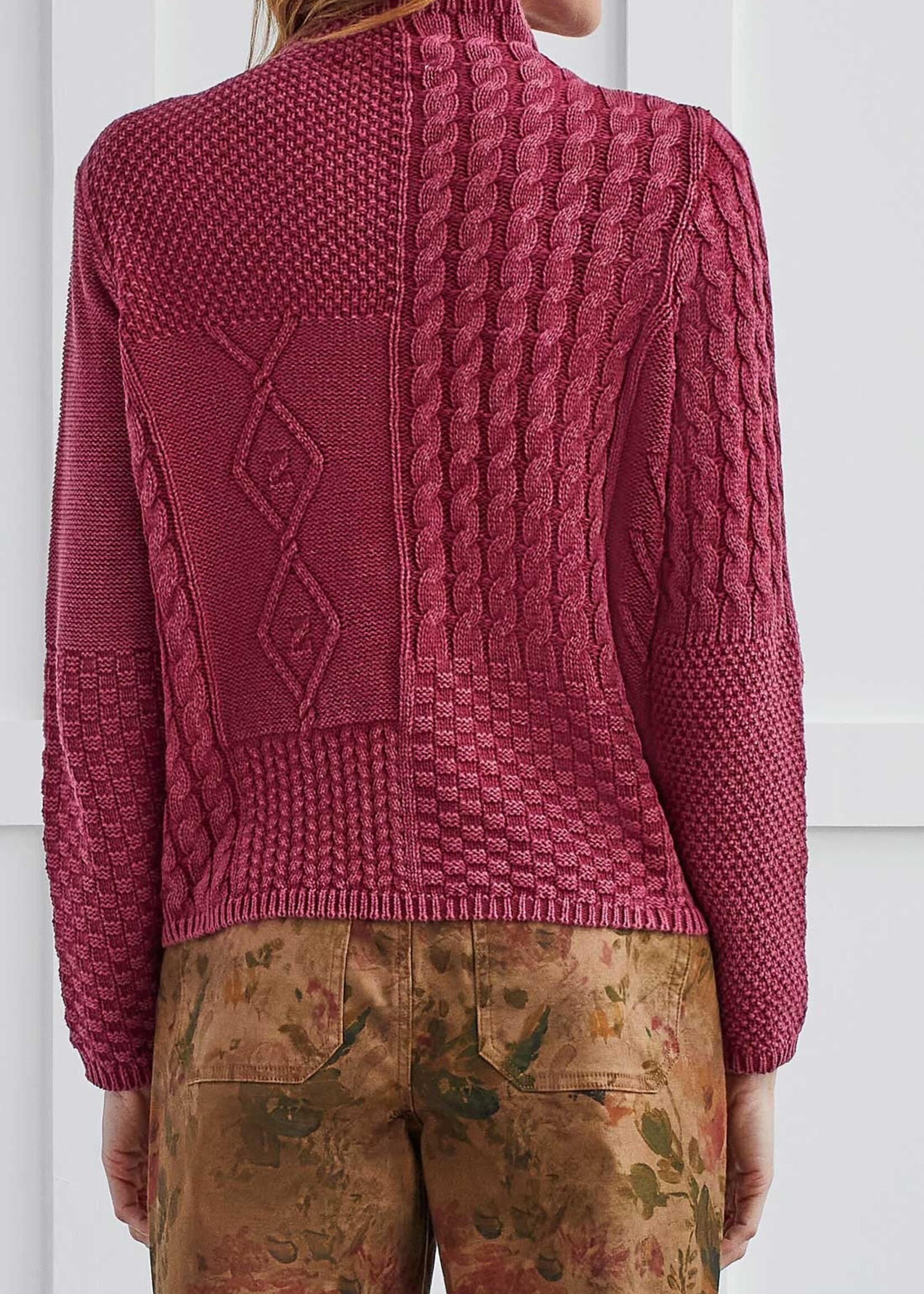Tribal Tribal Funnel Neck Vintage Look Knit Sweater Red Plum