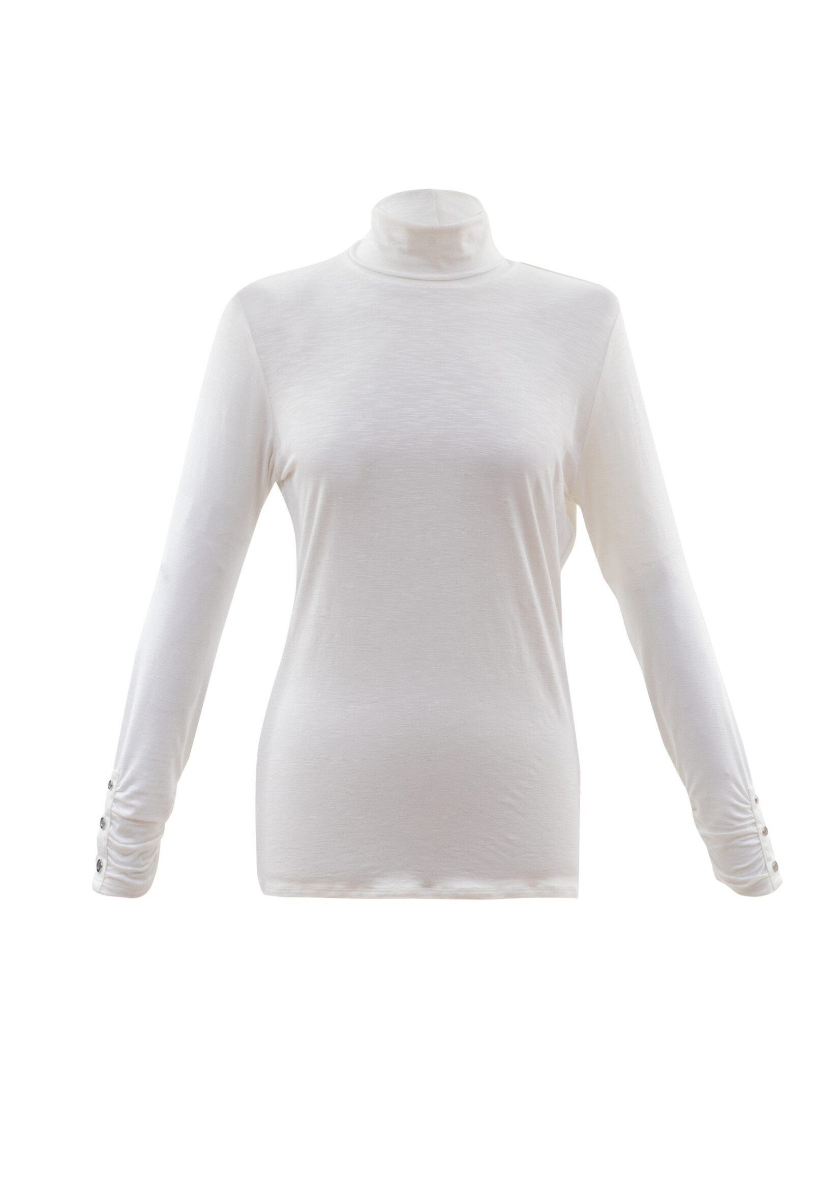 Marble Marble L/S Turtleneck Top w/Ruche Cuff & Button Detail  Ivory