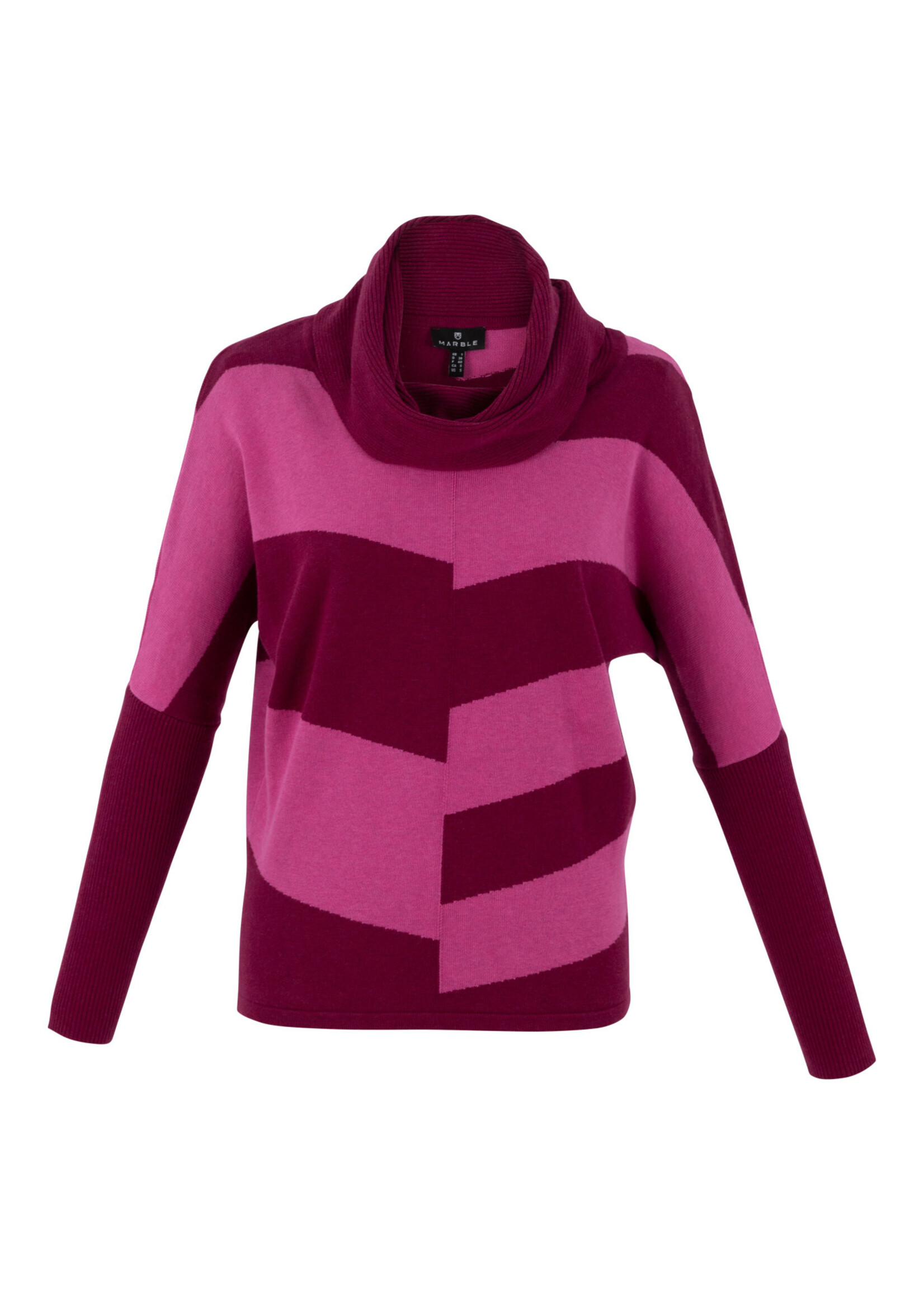 Marble Oversized Cowl Neck Sweater w/Two Tone Contrast Berry 7204