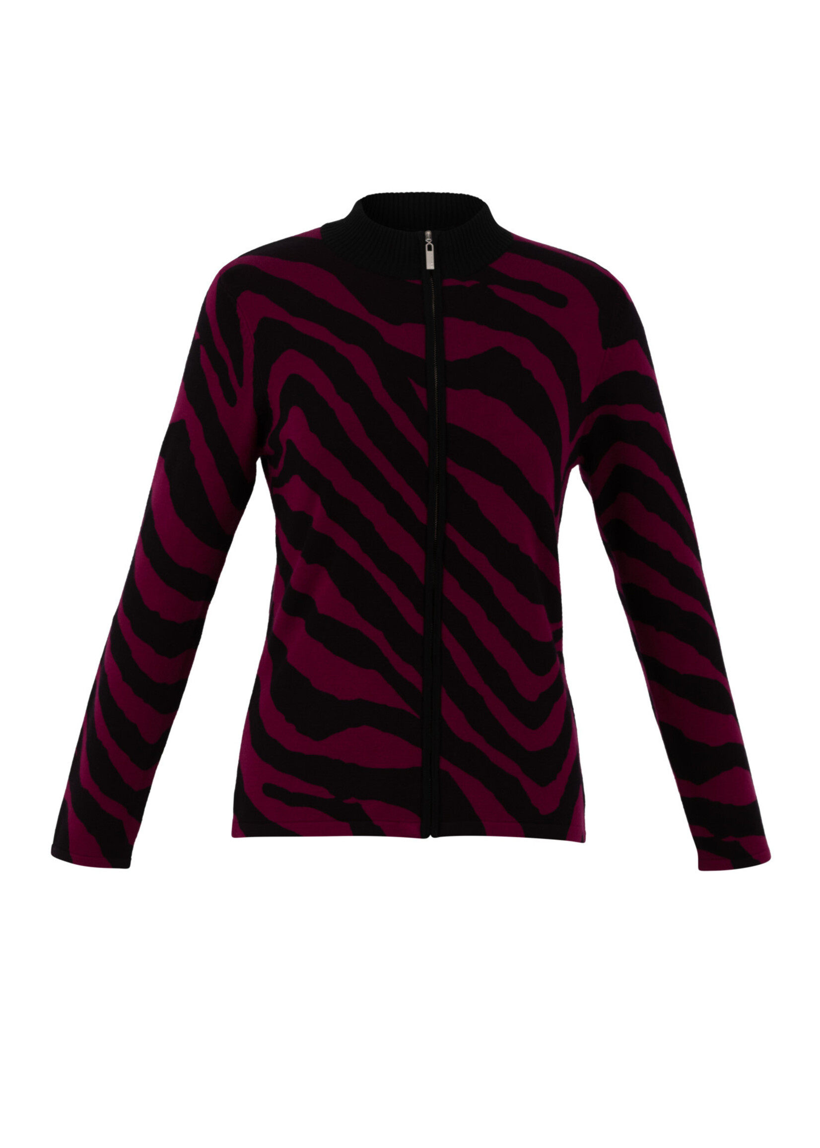 Marble Marble Animal Print Zip Front Cardigan Berry