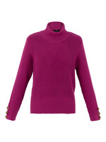 Marble Marble Ribbed Funnel Neck Sweater w/Button Detail Dark Pink