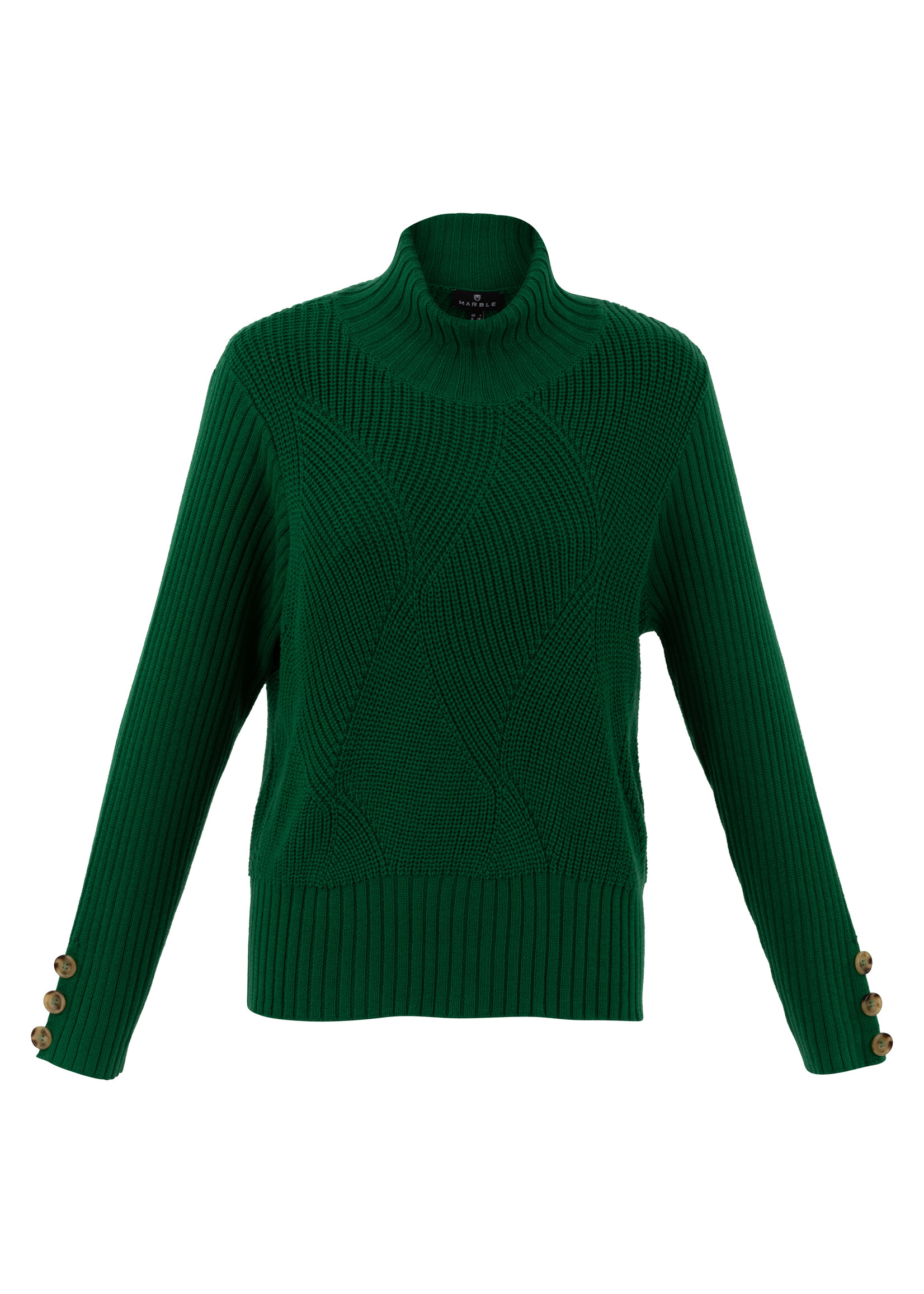 Marble Marble Ribbed Funnel Neck Sweater w/Button Detail Green