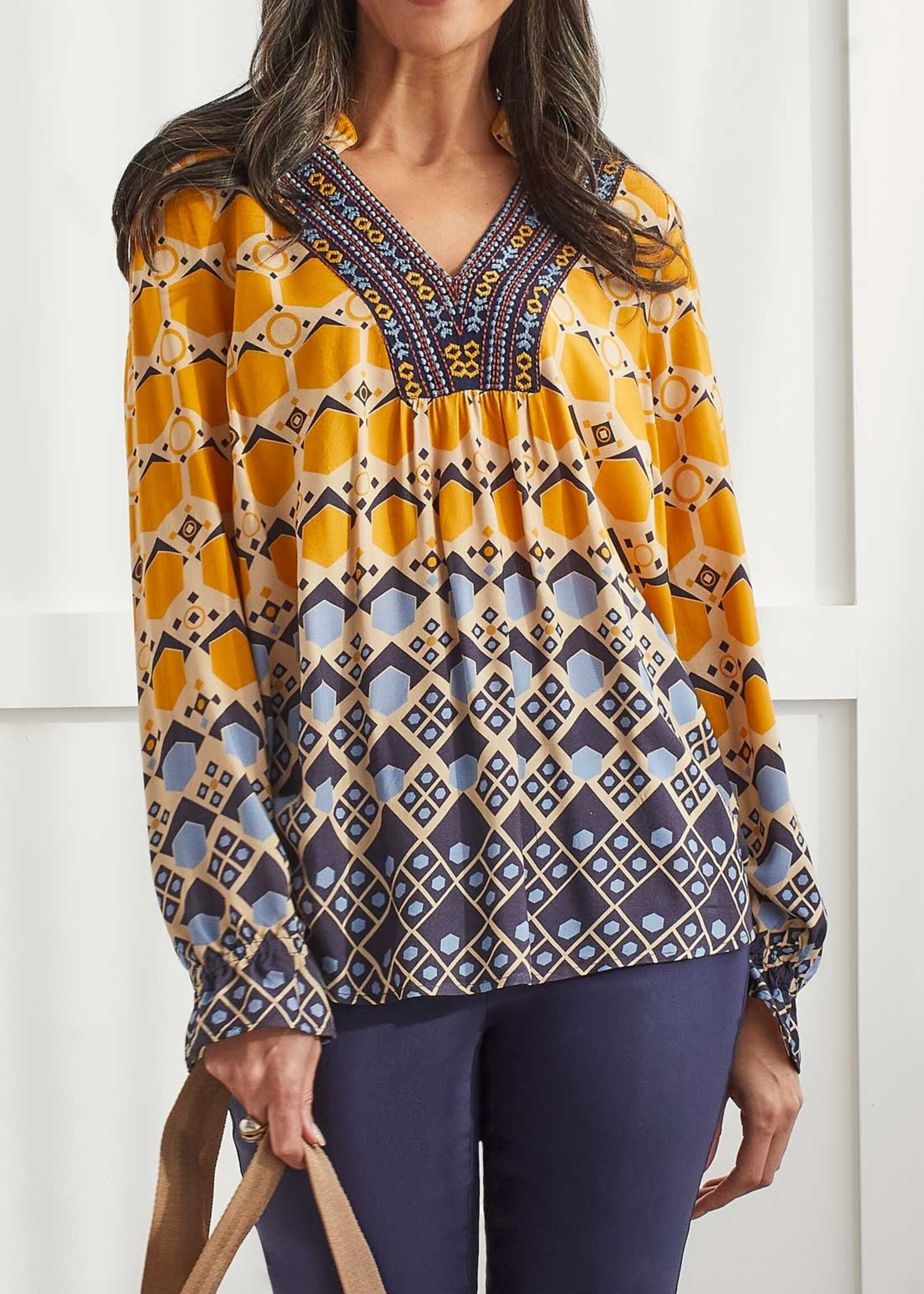 Tribal Tribal L/S Blouse w/Embroidery Marigold