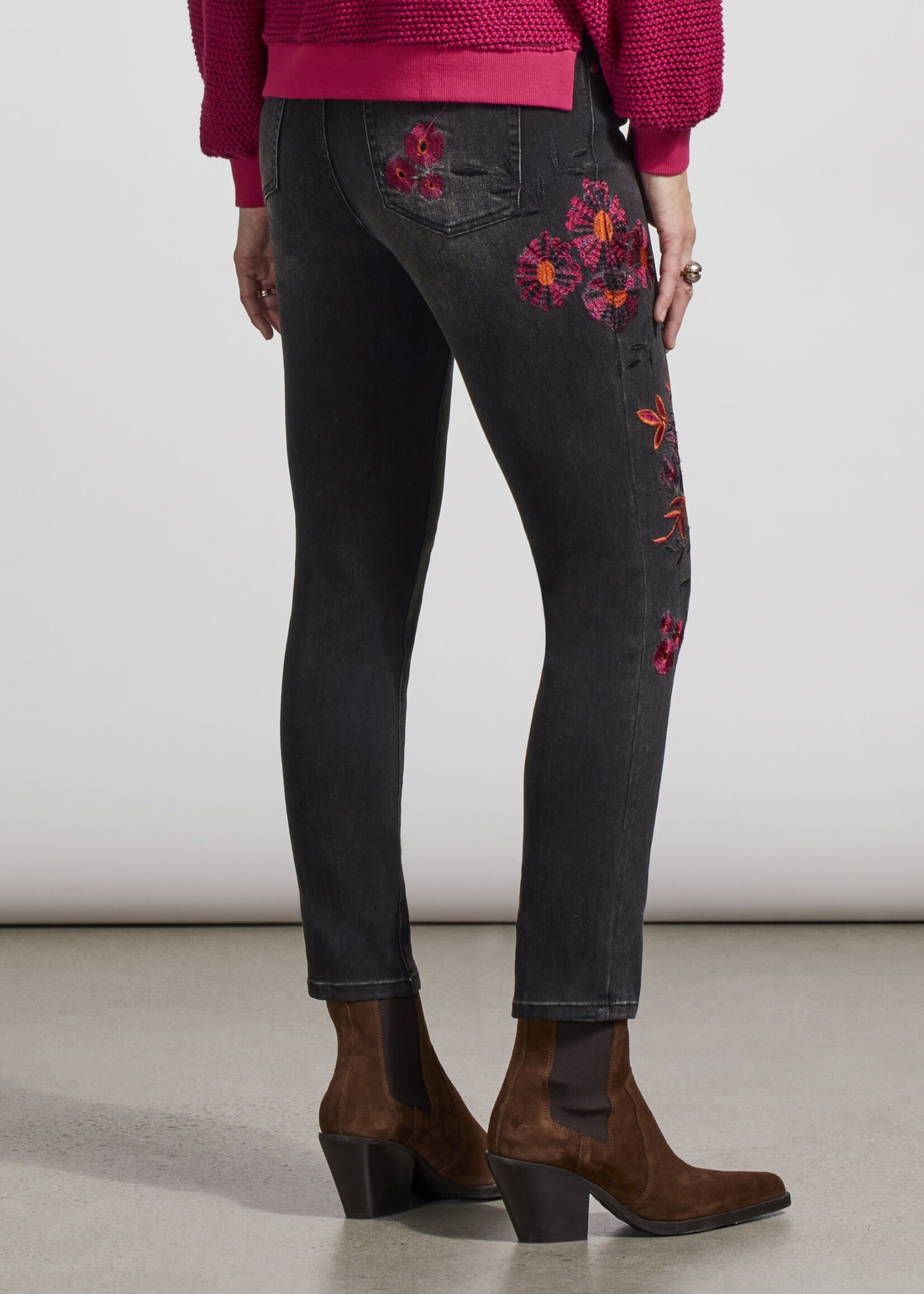 Tribal Tribal Audrey Embroidered Slim Ankle Jeans Dusty Black