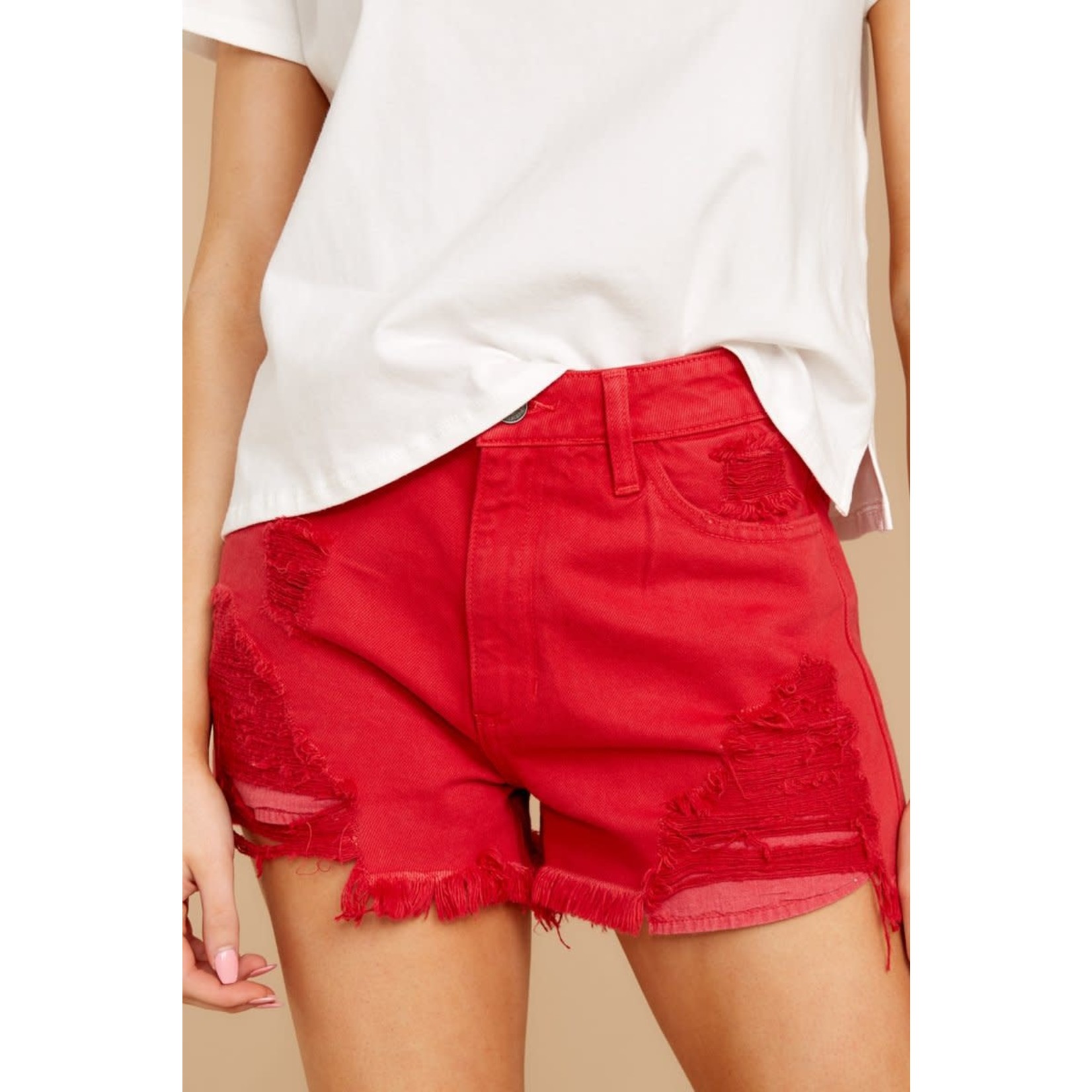 Kancan Kancan Mid-Rise Distressed Red Shorts 7327 sz S
