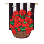Evergreen Geranium Basket Stripe Appliqué Standard Flag