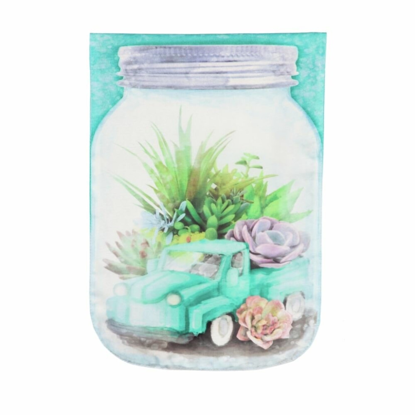 Evergreen Mason Jar Truck Terrarium Garden Flag